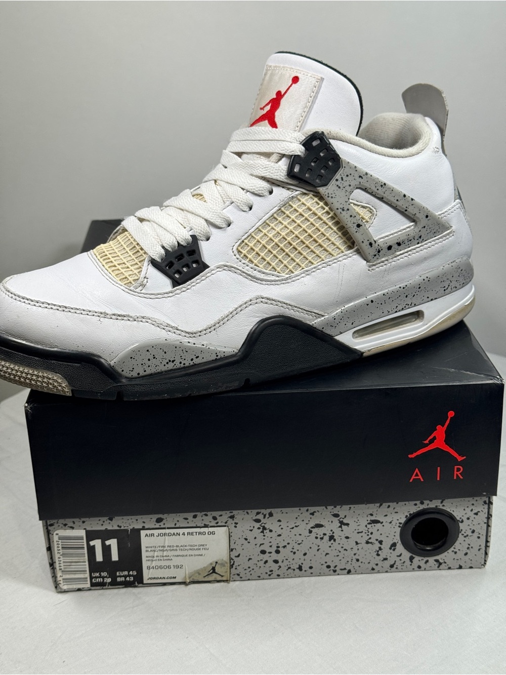 Air Jordan 4 Retro OG White Cement Sneakers Men's Size 11